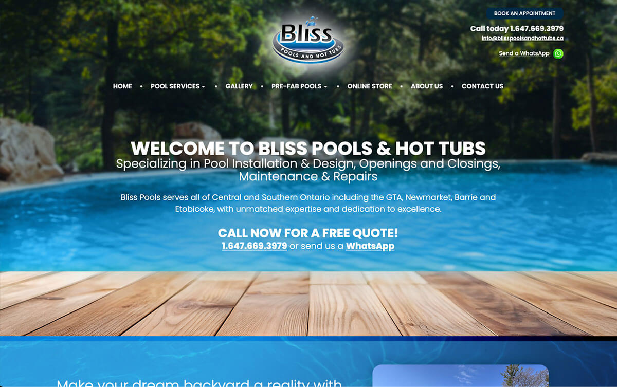 WooCommerce pool and spa website design