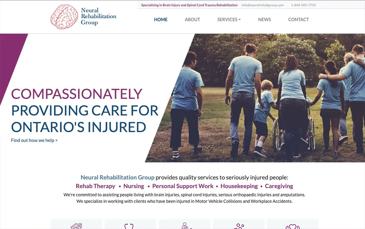 Neural Rehabilitation Group personalized care website design