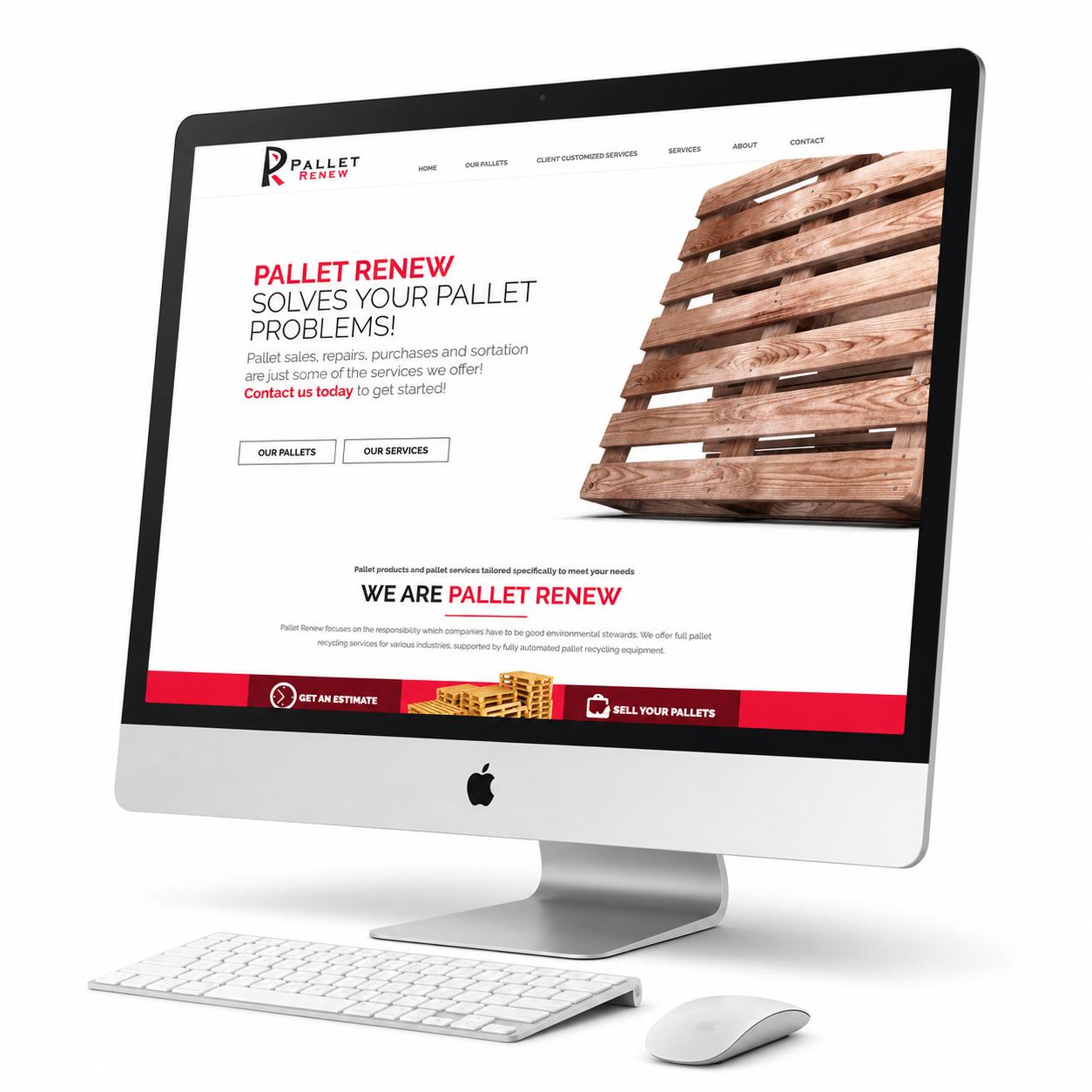 Pallet Renew website design shown on a desktop computer