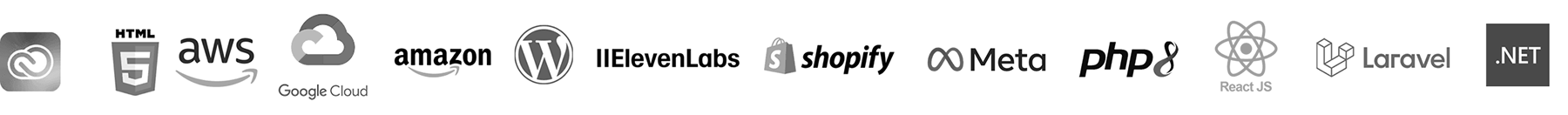 HTML5, AWS, WordPress, Shopify, React, and more